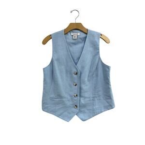 Rachel Zoe Blue Linen Blend Vest Button Front Tailored Top Sz 4